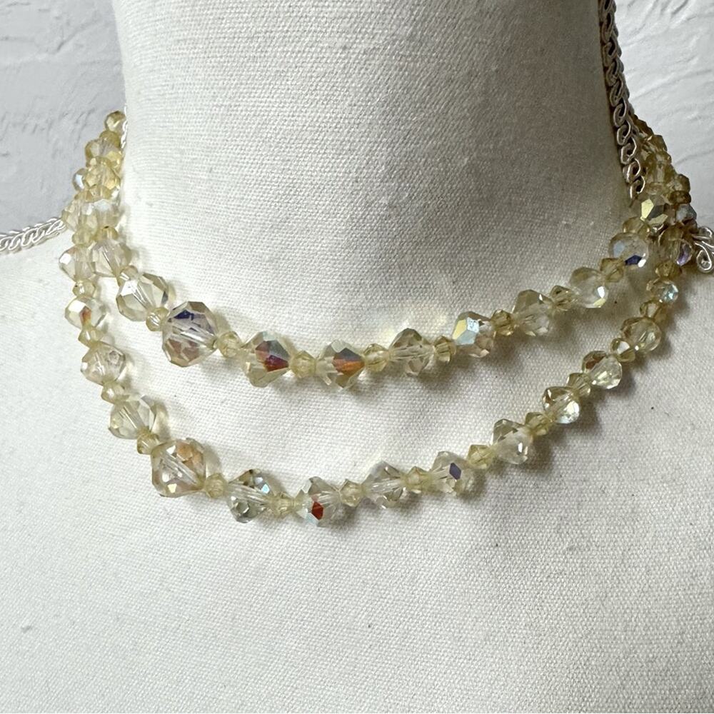 Vintage Australian Crystal Two Strand Aurora Borealis Necklace Estate Jewelry